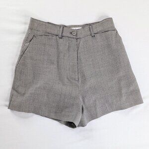 Bebe Y2k Black White Herringbone Wool High Rise Lined Pleated Shorts Academia